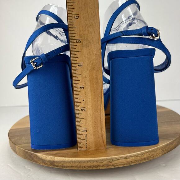 EUC Zara EU 39/US 8.5 Blue Strappy Retro Chunky Platform Heel Square Toe Sandals - Picture 13 of 14